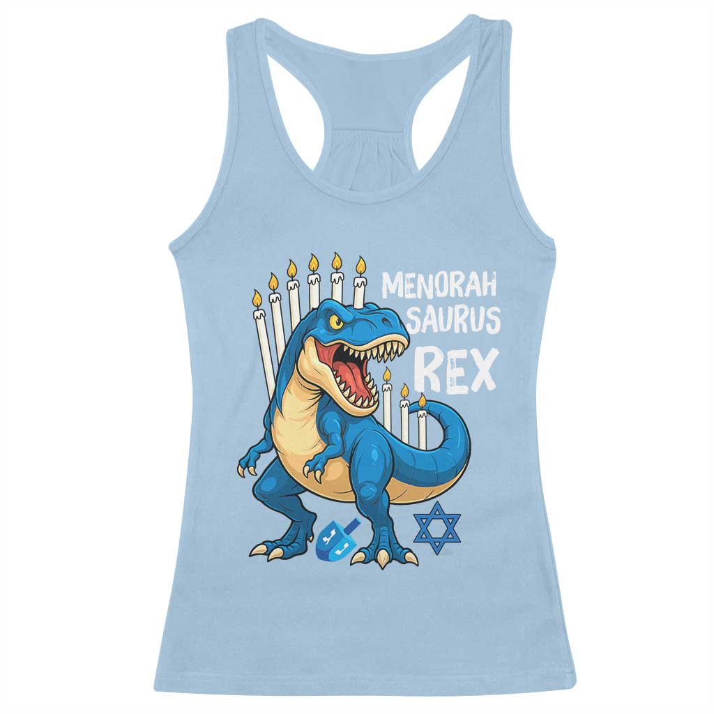 Funny Hanukkah Dinosaur Racerback Tank Top Menorasaurus Rex Jewish Holiday Chanukkah - Wonder Print Shop