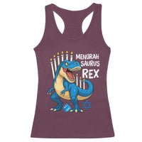 Funny Hanukkah Dinosaur Racerback Tank Top Menorasaurus Rex Jewish Holiday Chanukkah - Wonder Print Shop