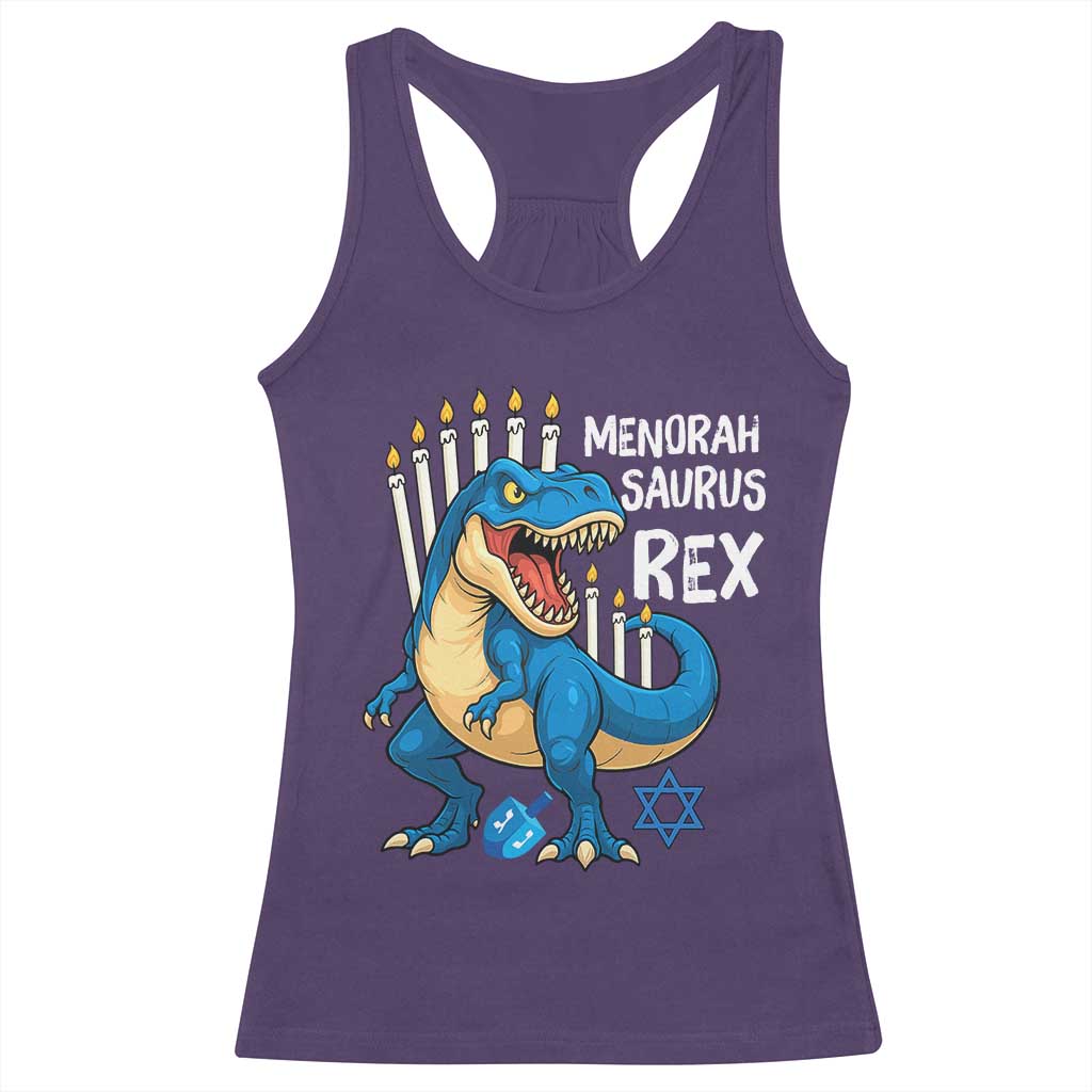 Funny Hanukkah Dinosaur Racerback Tank Top Menorasaurus Rex Jewish Holiday Chanukkah - Wonder Print Shop