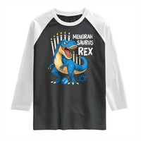 Funny Hanukkah Dinosaur Raglan Shirt Menorasaurus Rex Jewish Holiday Chanukkah - Wonder Print Shop