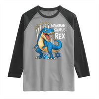 Funny Hanukkah Dinosaur Raglan Shirt Menorasaurus Rex Jewish Holiday Chanukkah - Wonder Print Shop