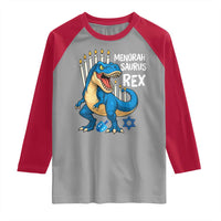 Funny Hanukkah Dinosaur Raglan Shirt Menorasaurus Rex Jewish Holiday Chanukkah - Wonder Print Shop