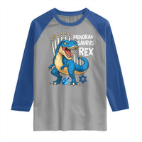 Funny Hanukkah Dinosaur Raglan Shirt Menorasaurus Rex Jewish Holiday Chanukkah - Wonder Print Shop