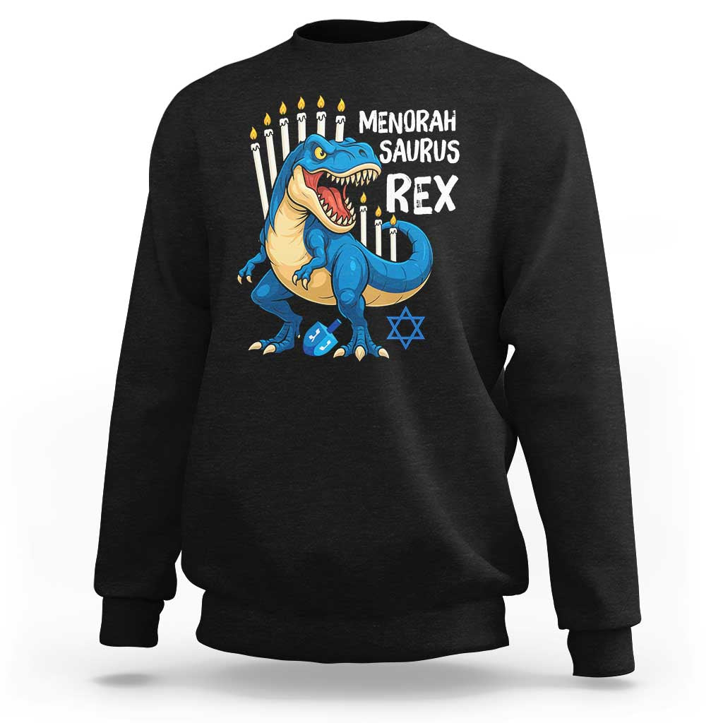 Funny Hanukkah Dinosaur Sweatshirt Menorasaurus Rex Jewish Holiday Chanukkah - Wonder Print Shop