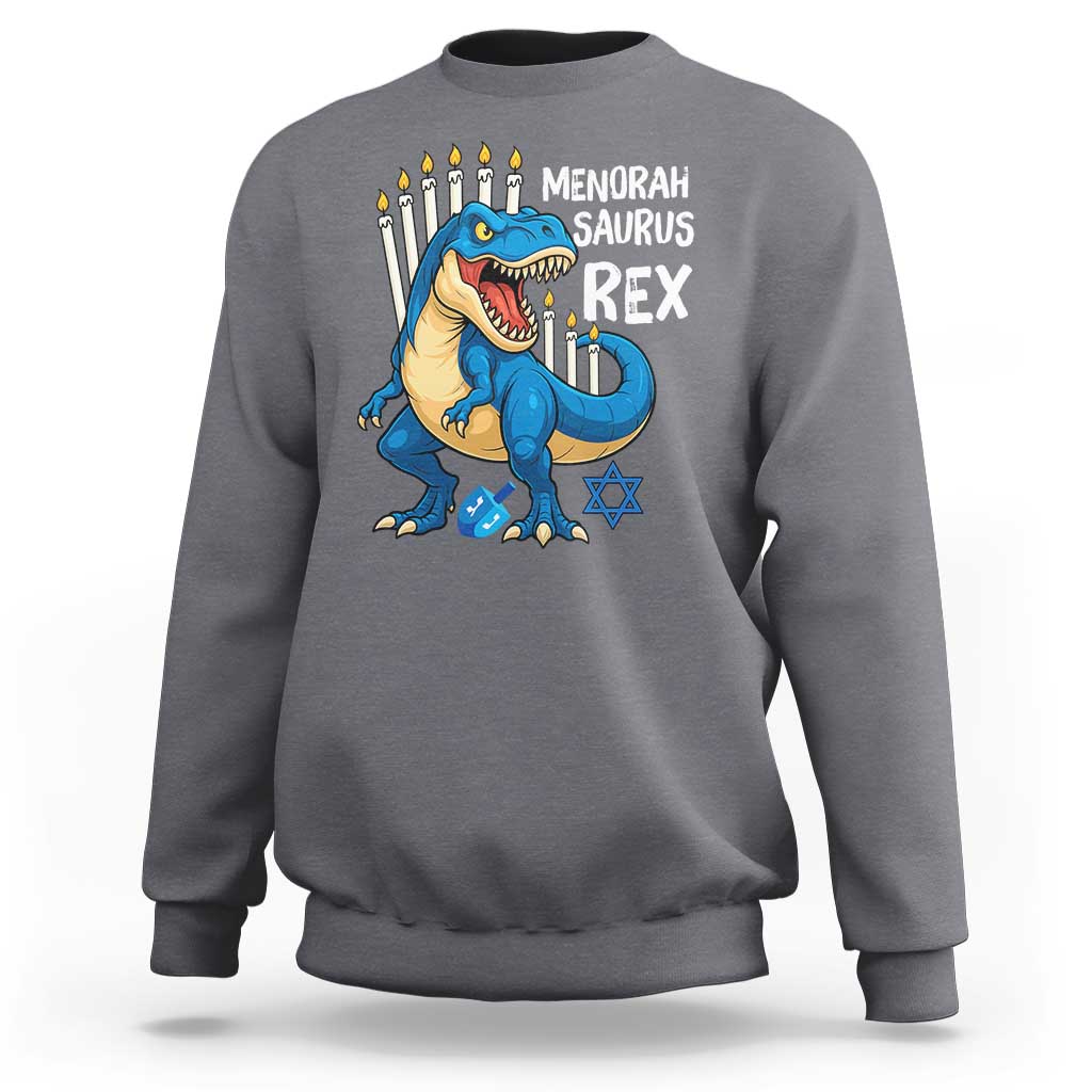 Funny Hanukkah Dinosaur Sweatshirt Menorasaurus Rex Jewish Holiday Chanukkah - Wonder Print Shop