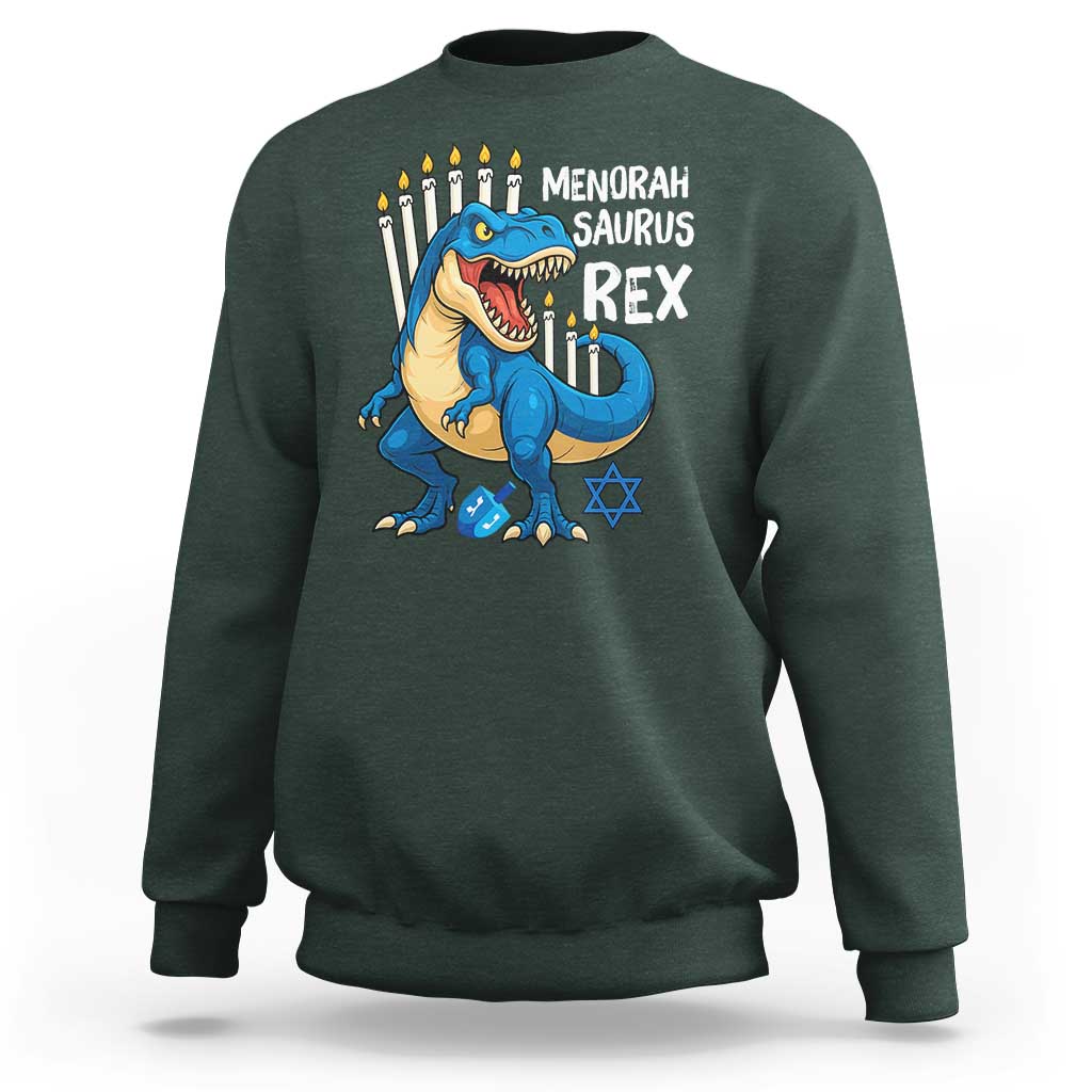 Funny Hanukkah Dinosaur Sweatshirt Menorasaurus Rex Jewish Holiday Chanukkah - Wonder Print Shop