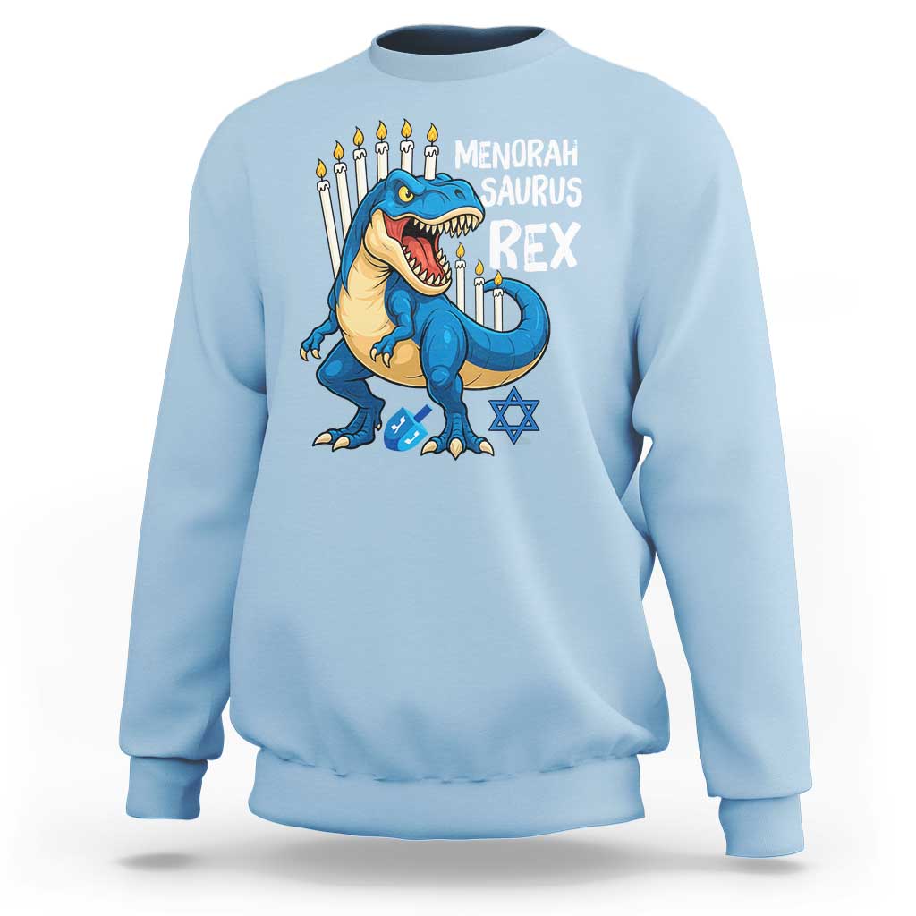 Funny Hanukkah Dinosaur Sweatshirt Menorasaurus Rex Jewish Holiday Chanukkah - Wonder Print Shop