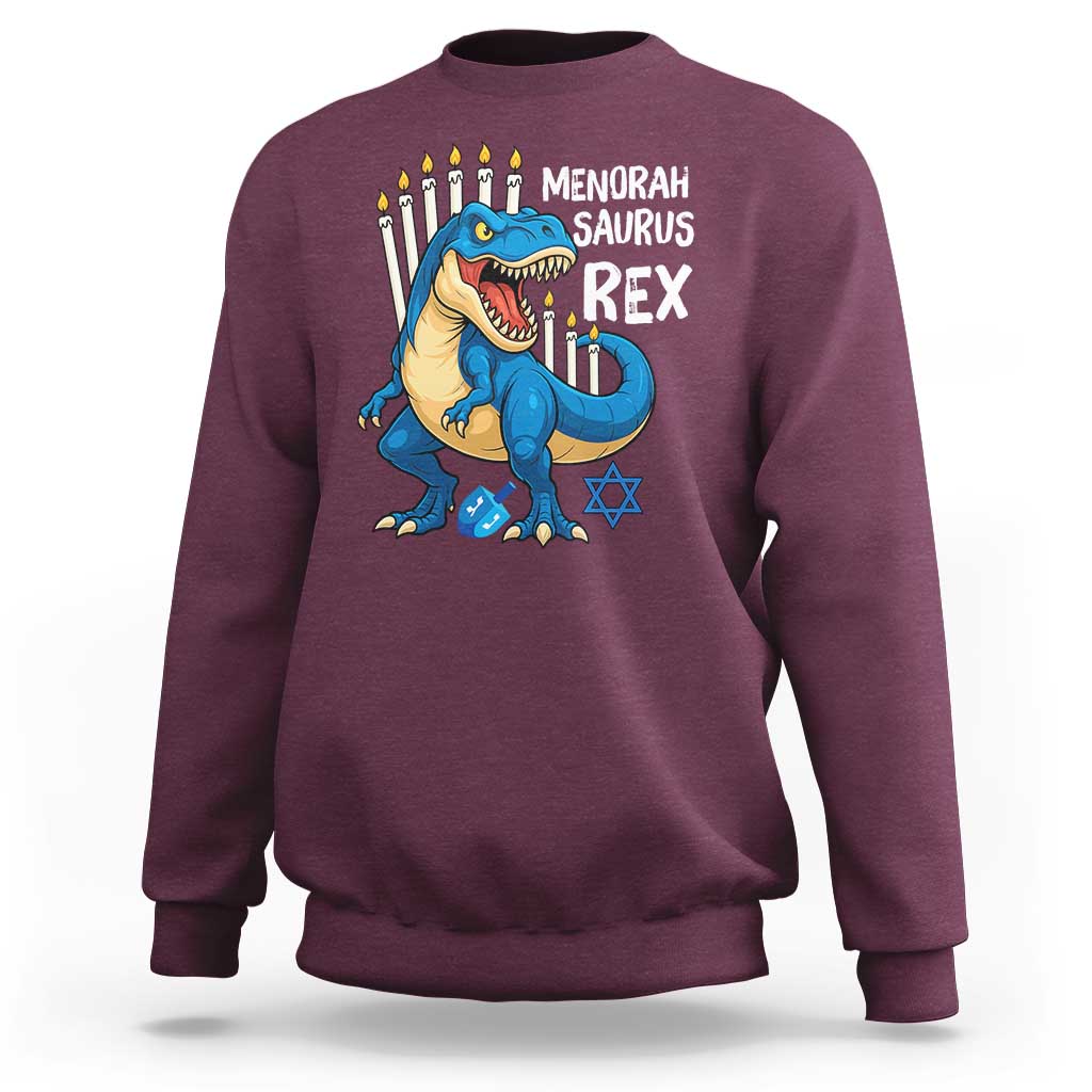 Funny Hanukkah Dinosaur Sweatshirt Menorasaurus Rex Jewish Holiday Chanukkah - Wonder Print Shop