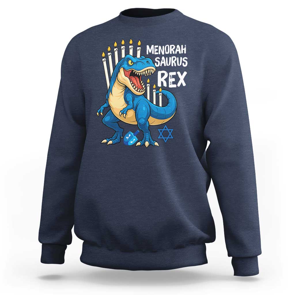 Funny Hanukkah Dinosaur Sweatshirt Menorasaurus Rex Jewish Holiday Chanukkah - Wonder Print Shop