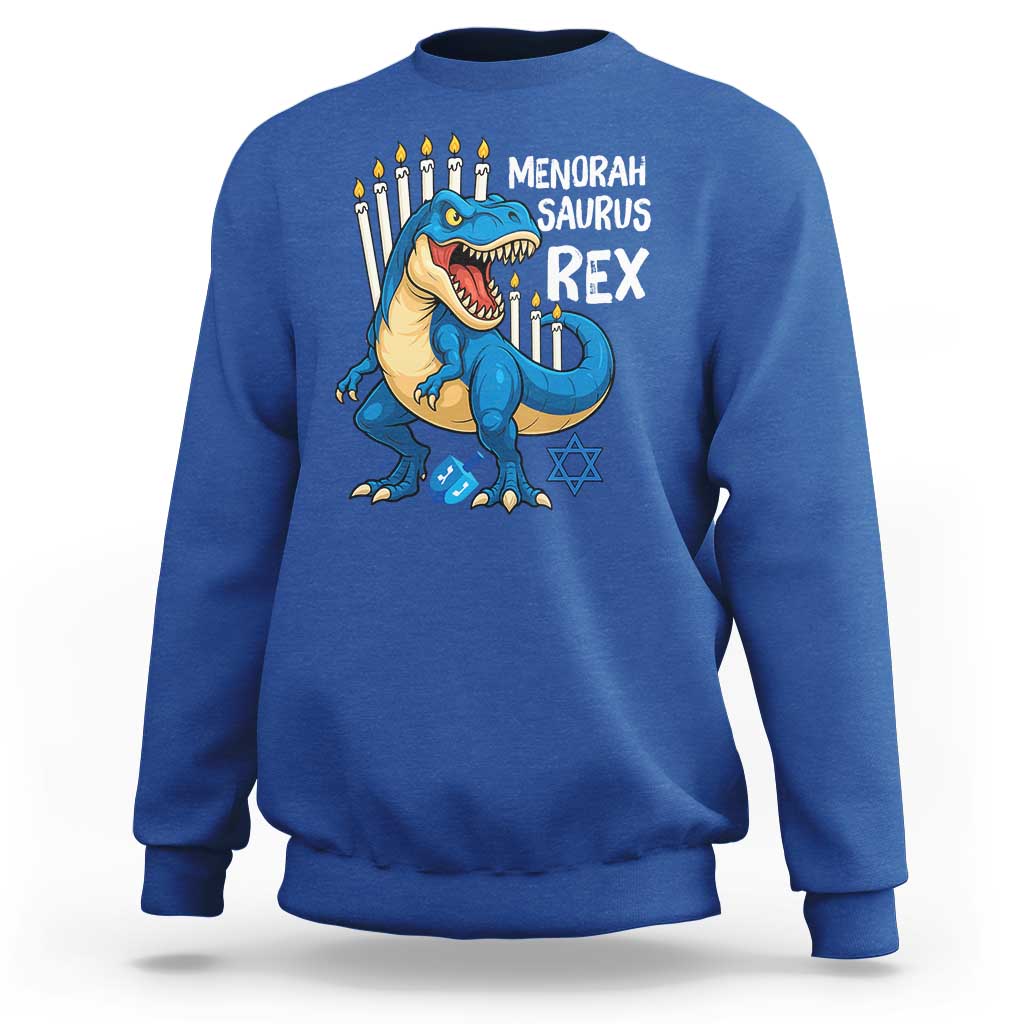 Funny Hanukkah Dinosaur Sweatshirt Menorasaurus Rex Jewish Holiday Chanukkah - Wonder Print Shop