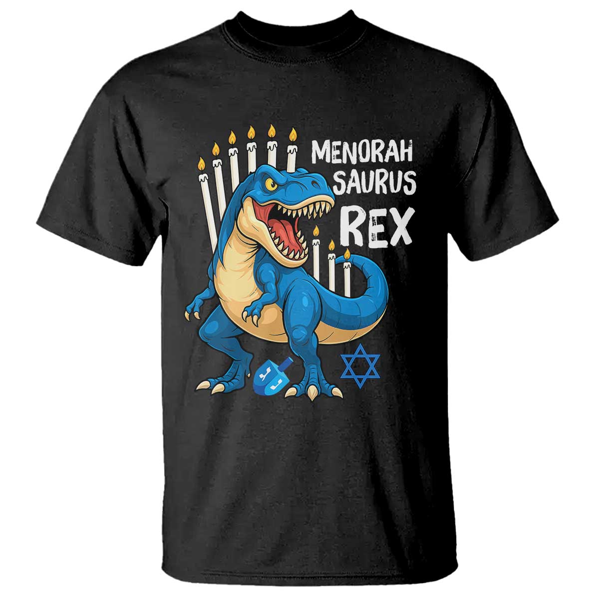 Funny Hanukkah Dinosaur T Shirt Menorasaurus Rex Jewish Holiday Chanukkah - Wonder Print Shop