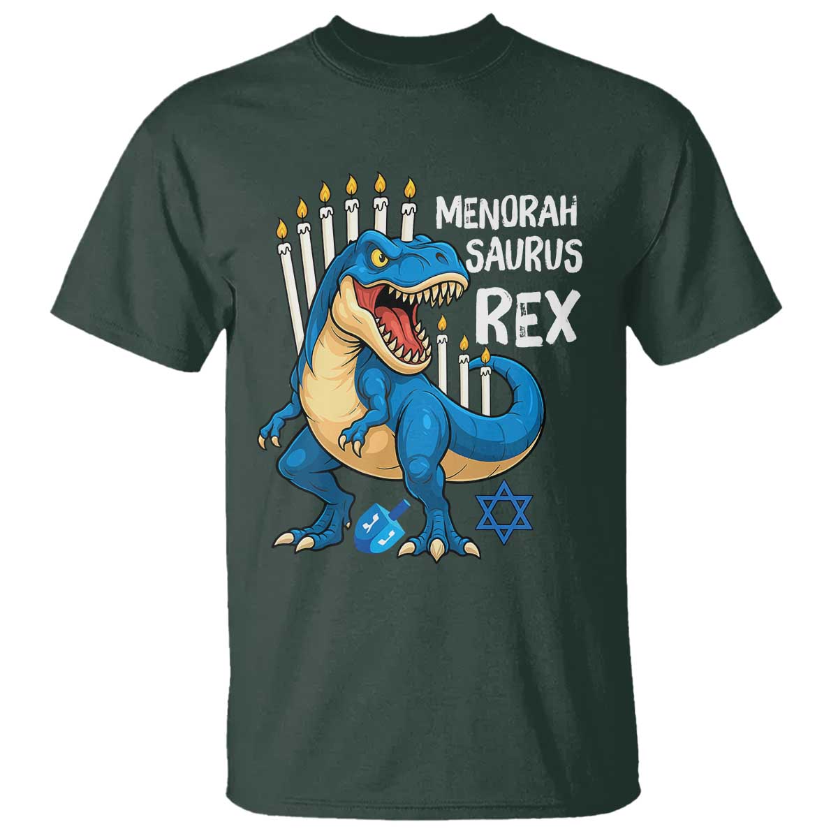 Funny Hanukkah Dinosaur T Shirt Menorasaurus Rex Jewish Holiday Chanukkah - Wonder Print Shop