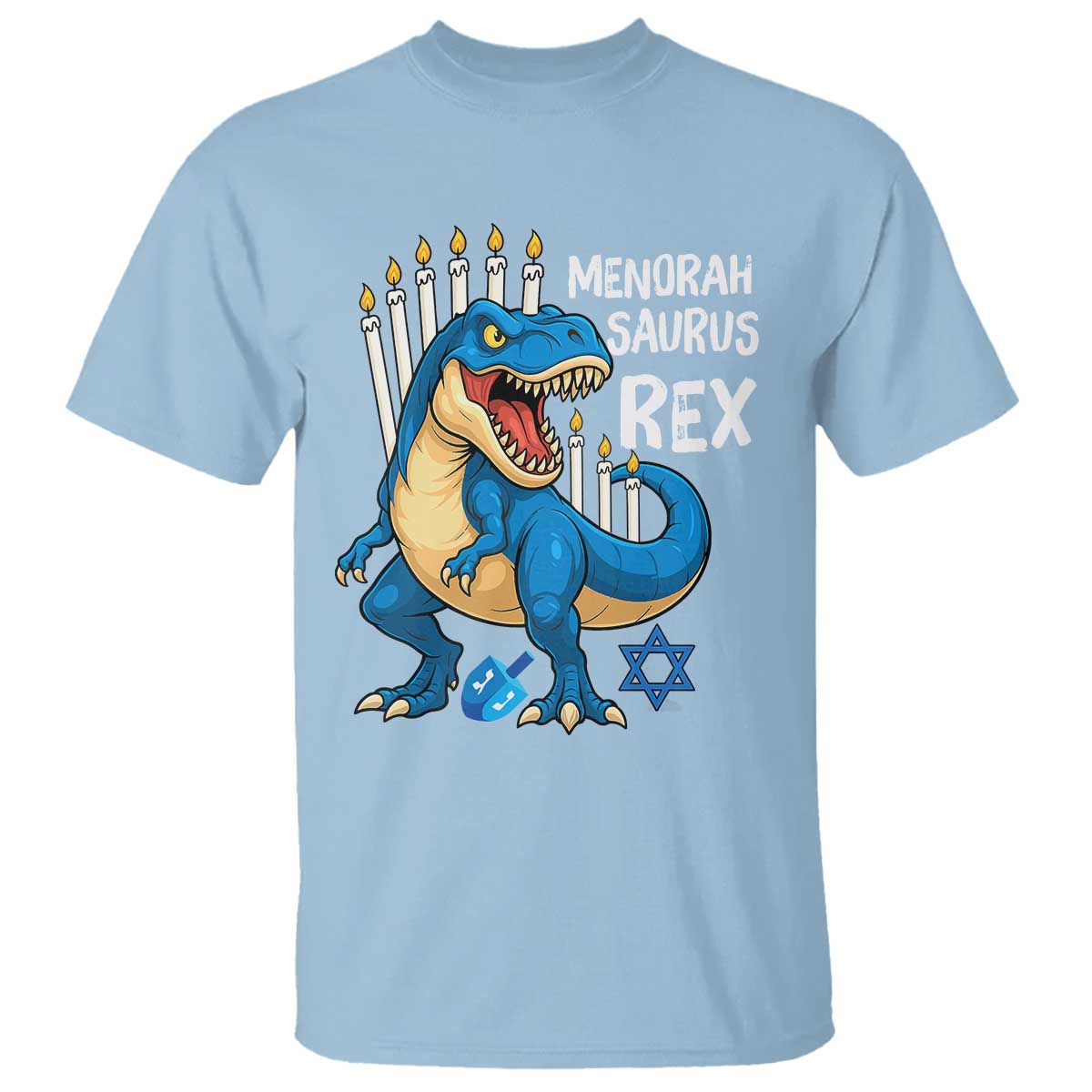 Funny Hanukkah Dinosaur T Shirt Menorasaurus Rex Jewish Holiday Chanukkah - Wonder Print Shop