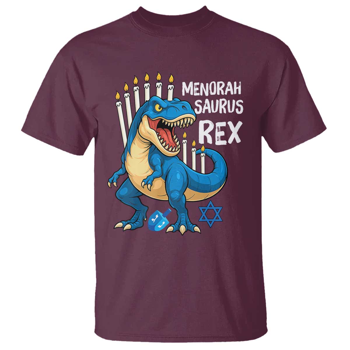 Funny Hanukkah Dinosaur T Shirt Menorasaurus Rex Jewish Holiday Chanukkah - Wonder Print Shop