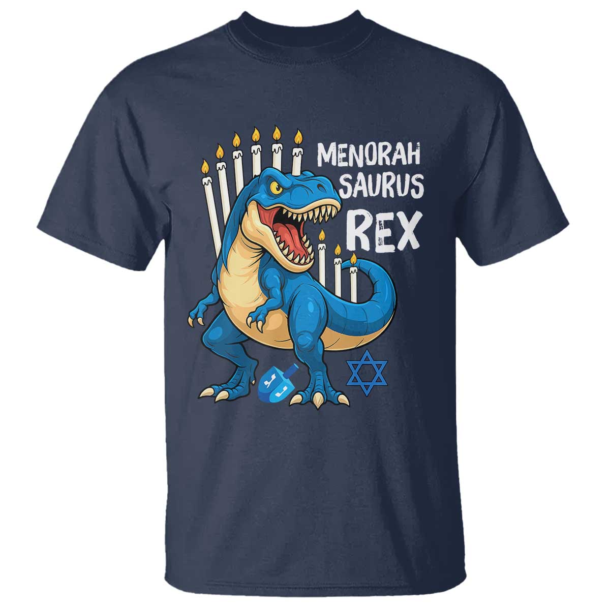 Funny Hanukkah Dinosaur T Shirt Menorasaurus Rex Jewish Holiday Chanukkah - Wonder Print Shop