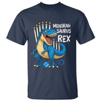 Funny Hanukkah Dinosaur T Shirt Menorasaurus Rex Jewish Holiday Chanukkah - Wonder Print Shop