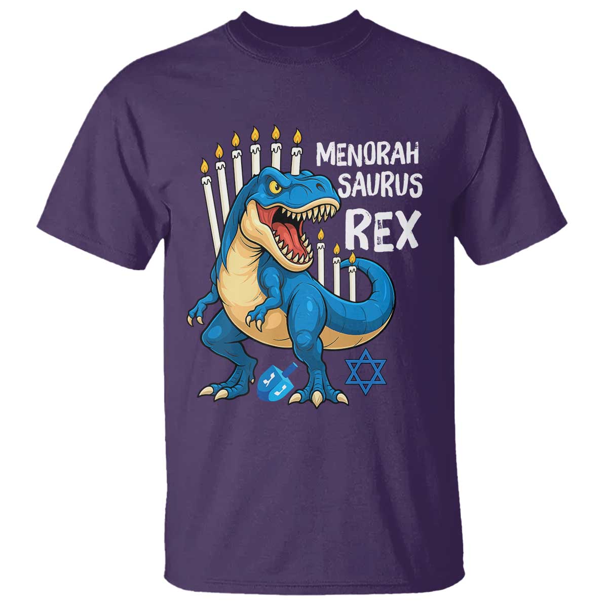 Funny Hanukkah Dinosaur T Shirt Menorasaurus Rex Jewish Holiday Chanukkah - Wonder Print Shop