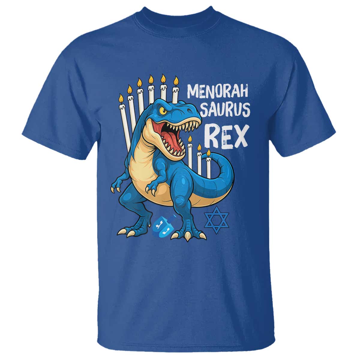 Funny Hanukkah Dinosaur T Shirt Menorasaurus Rex Jewish Holiday Chanukkah - Wonder Print Shop