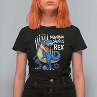 Funny Hanukkah Dinosaur T Shirt For Women Menorasaurus Rex Jewish Holiday Chanukkah - Wonder Print Shop