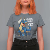 Funny Hanukkah Dinosaur T Shirt For Women Menorasaurus Rex Jewish Holiday Chanukkah - Wonder Print Shop