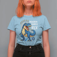 Funny Hanukkah Dinosaur T Shirt For Women Menorasaurus Rex Jewish Holiday Chanukkah - Wonder Print Shop