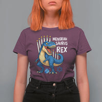 Funny Hanukkah Dinosaur T Shirt For Women Menorasaurus Rex Jewish Holiday Chanukkah - Wonder Print Shop