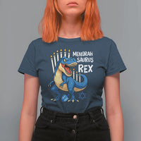Funny Hanukkah Dinosaur T Shirt For Women Menorasaurus Rex Jewish Holiday Chanukkah - Wonder Print Shop