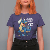 Funny Hanukkah Dinosaur T Shirt For Women Menorasaurus Rex Jewish Holiday Chanukkah - Wonder Print Shop