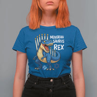 Funny Hanukkah Dinosaur T Shirt For Women Menorasaurus Rex Jewish Holiday Chanukkah - Wonder Print Shop