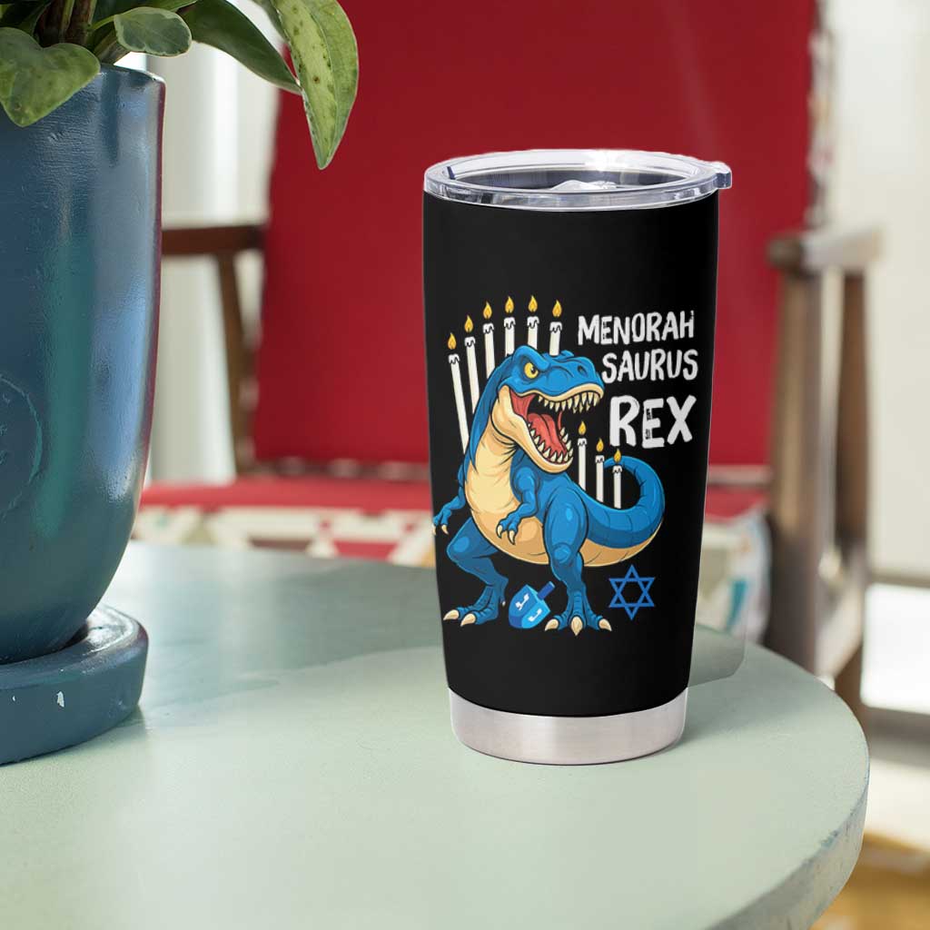 Funny Hanukkah Dinosaur Tumbler Cup Menorasaurus Rex Jewish Holiday Chanukkah - Wonder Print Shop