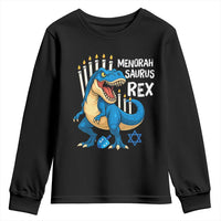 Funny Hanukkah Dinosaur Youth Sweatshirt Menorasaurus Rex Jewish Holiday Chanukkah - Wonder Print Shop