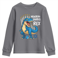 Funny Hanukkah Dinosaur Youth Sweatshirt Menorasaurus Rex Jewish Holiday Chanukkah - Wonder Print Shop