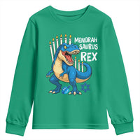 Funny Hanukkah Dinosaur Youth Sweatshirt Menorasaurus Rex Jewish Holiday Chanukkah - Wonder Print Shop