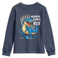 Funny Hanukkah Dinosaur Youth Sweatshirt Menorasaurus Rex Jewish Holiday Chanukkah - Wonder Print Shop