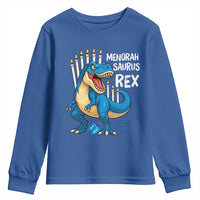 Funny Hanukkah Dinosaur Youth Sweatshirt Menorasaurus Rex Jewish Holiday Chanukkah - Wonder Print Shop