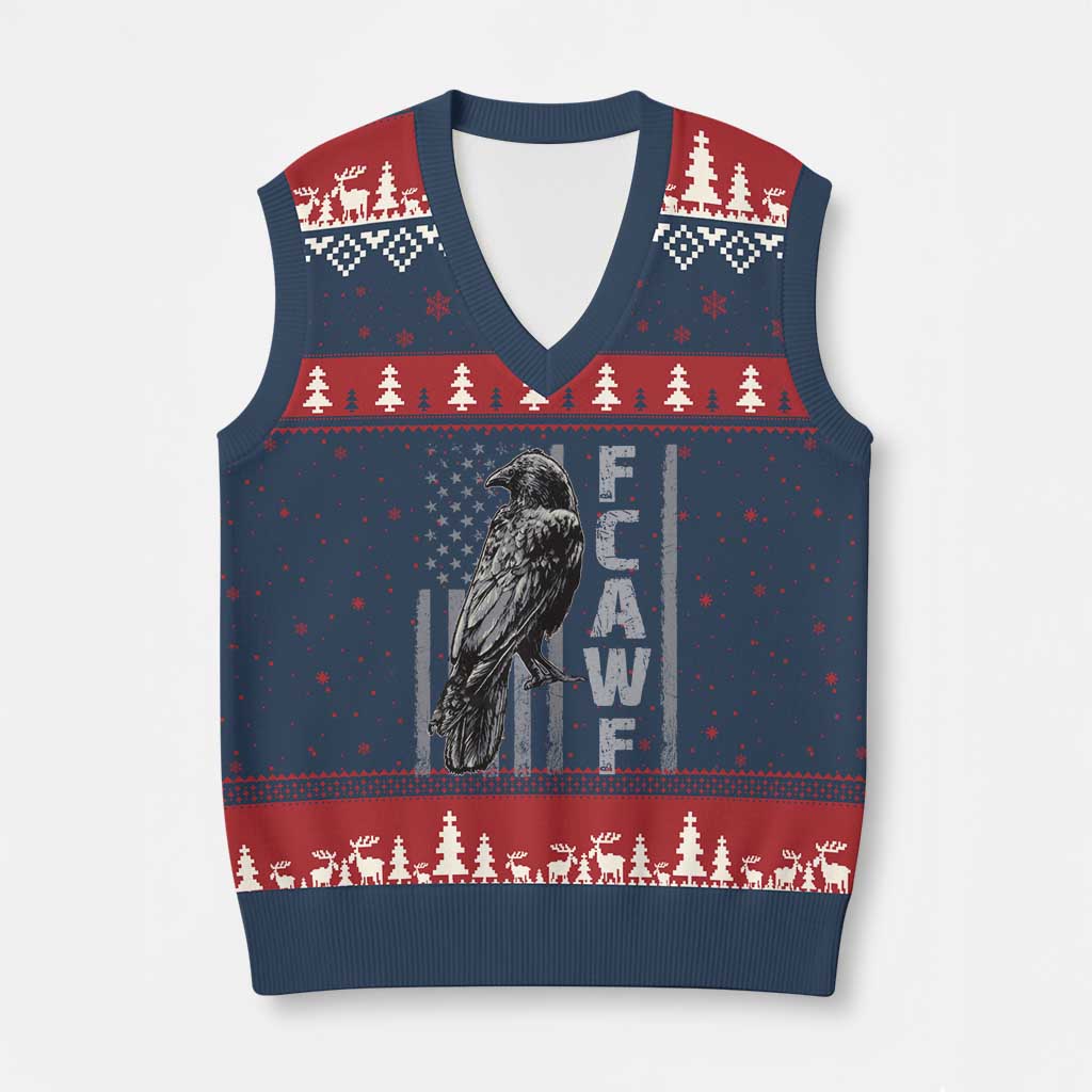 Funny F CAW F Crow V-Neck Knit Sweater Vest Vintage American Flag - Wonder Print Shop
