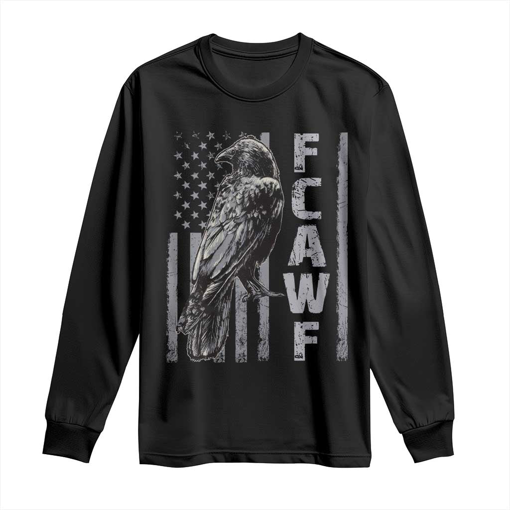 Funny F CAW F Crow Long Sleeve Shirt Vintage American Flag - Wonder Print Shop