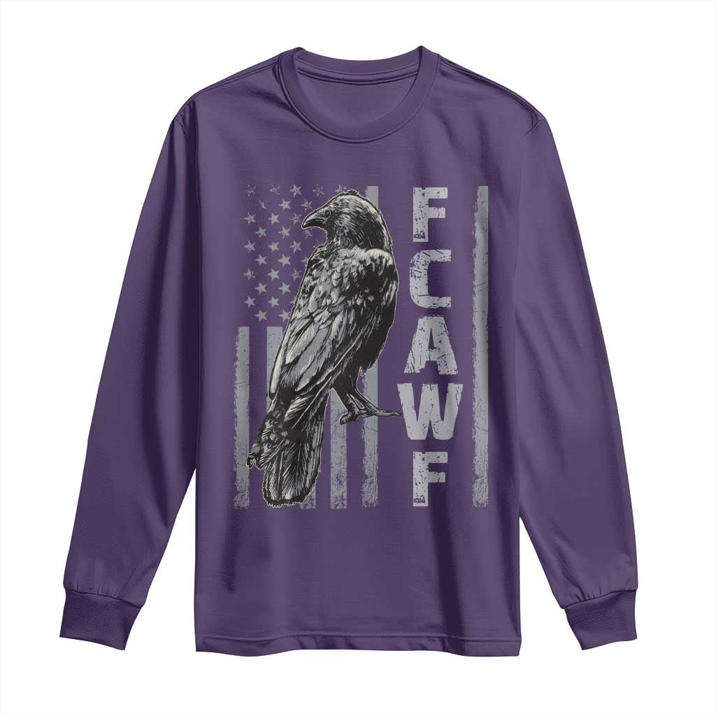 Funny F CAW F Crow Long Sleeve Shirt Vintage American Flag - Wonder Print Shop