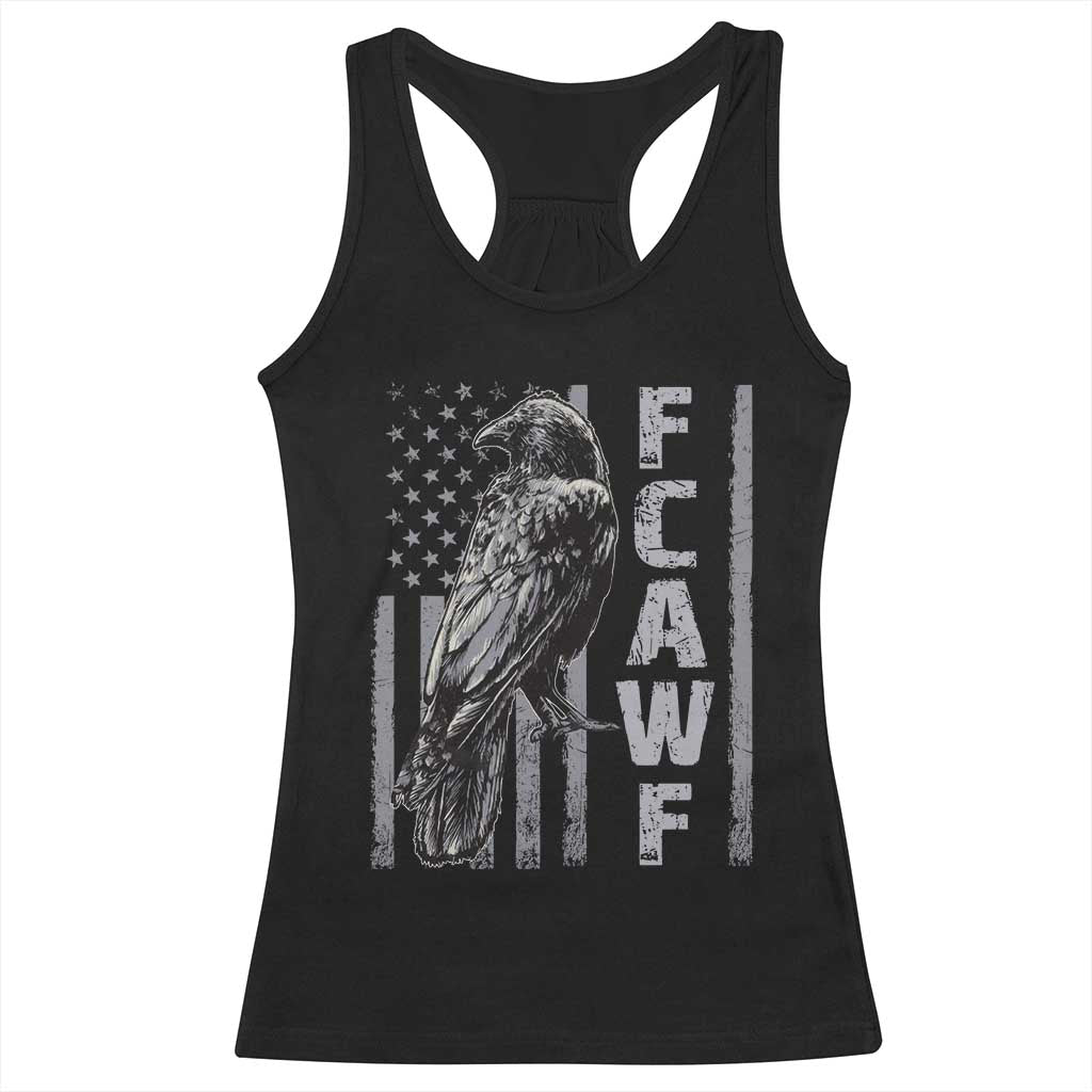 Funny F CAW F Crow Racerback Tank Top Vintage American Flag - Wonder Print Shop