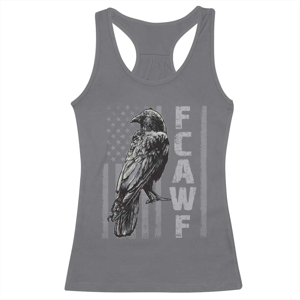 Funny F CAW F Crow Racerback Tank Top Vintage American Flag - Wonder Print Shop