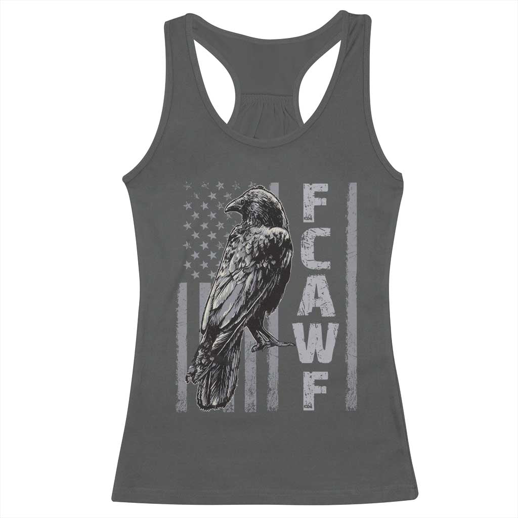 Funny F CAW F Crow Racerback Tank Top Vintage American Flag - Wonder Print Shop