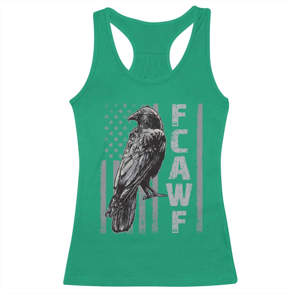 Funny F CAW F Crow Racerback Tank Top Vintage American Flag - Wonder Print Shop