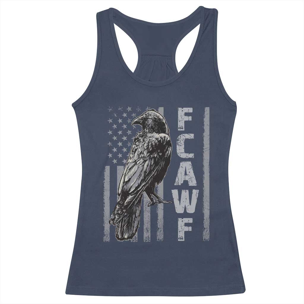Funny F CAW F Crow Racerback Tank Top Vintage American Flag - Wonder Print Shop