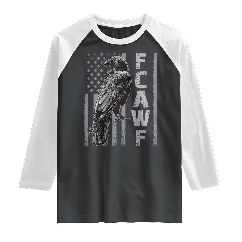 Funny F CAW F Crow Raglan Shirt Vintage American Flag - Wonder Print Shop