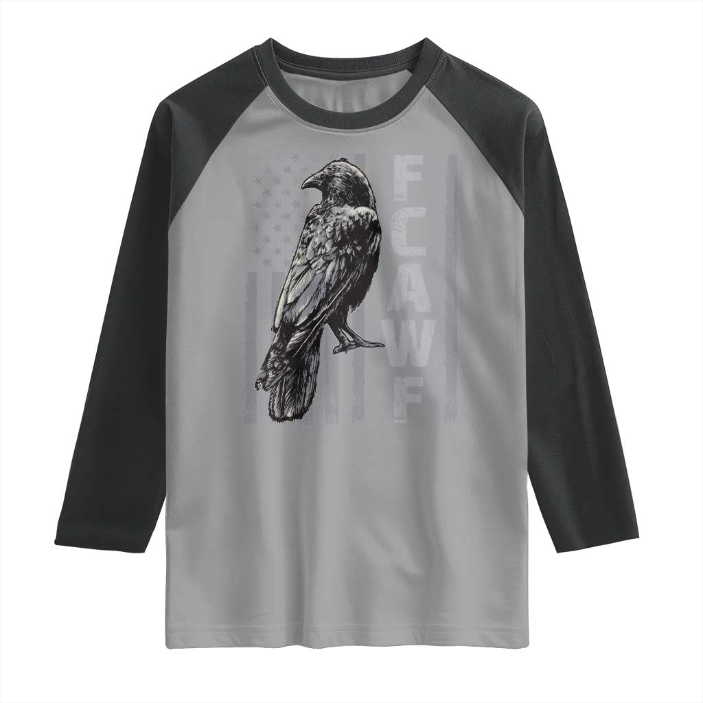 Funny F CAW F Crow Raglan Shirt Vintage American Flag - Wonder Print Shop