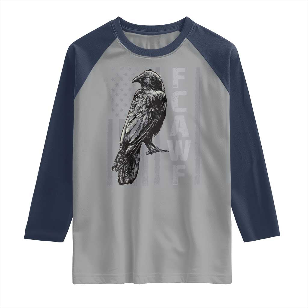 Funny F CAW F Crow Raglan Shirt Vintage American Flag - Wonder Print Shop