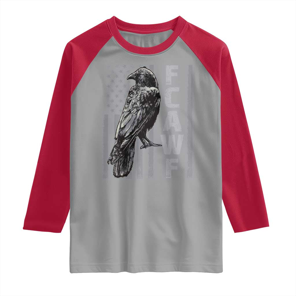 Funny F CAW F Crow Raglan Shirt Vintage American Flag - Wonder Print Shop