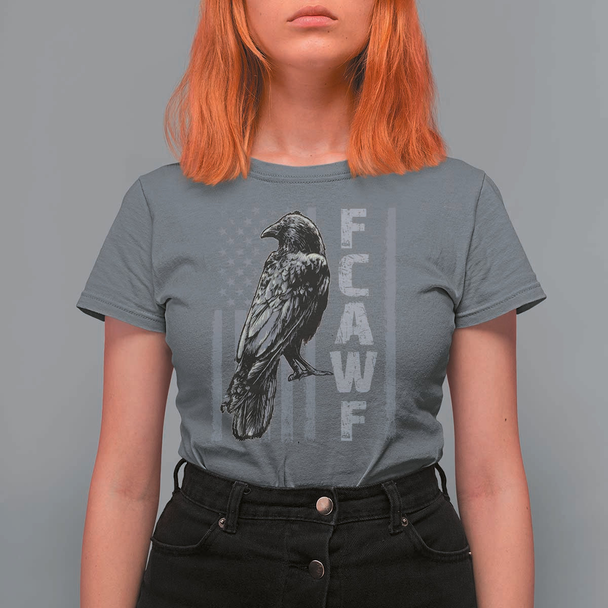 Funny F CAW F Crow T Shirt For Women Vintage American Flag - Wonder Print Shop