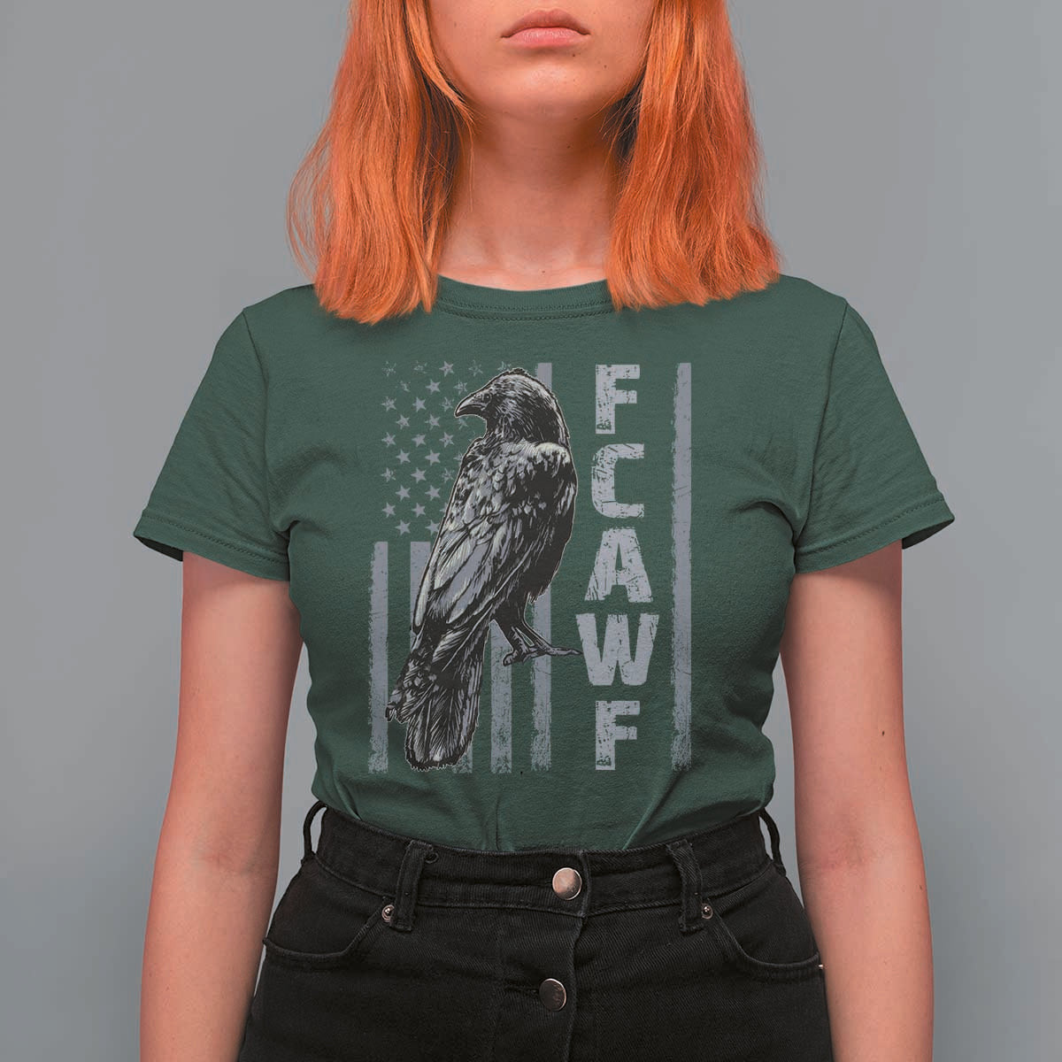 Funny F CAW F Crow T Shirt For Women Vintage American Flag - Wonder Print Shop