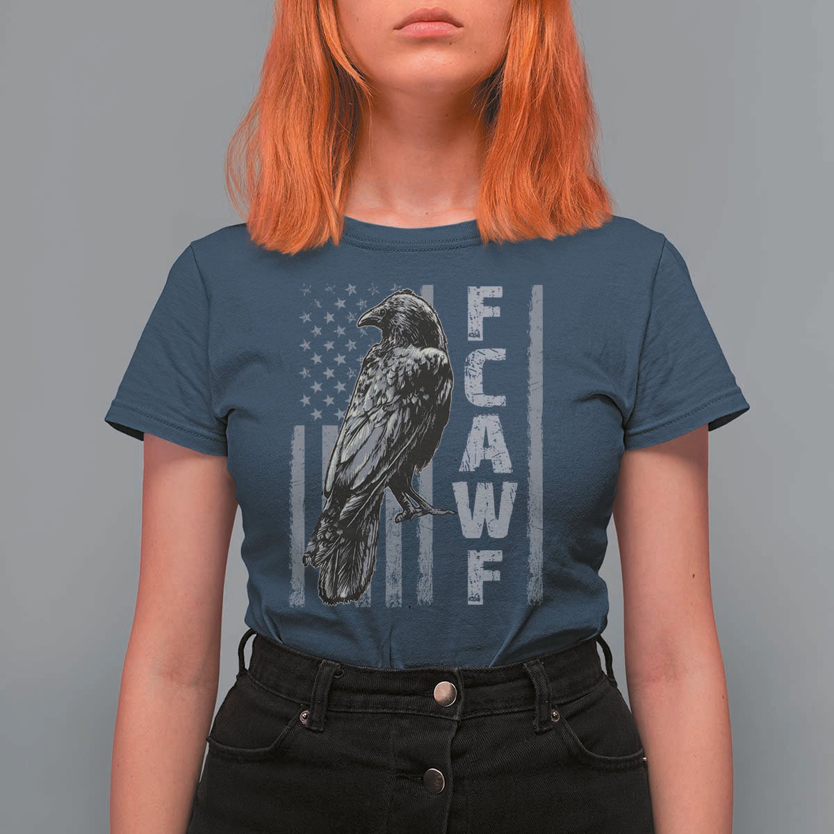 Funny F CAW F Crow T Shirt For Women Vintage American Flag - Wonder Print Shop